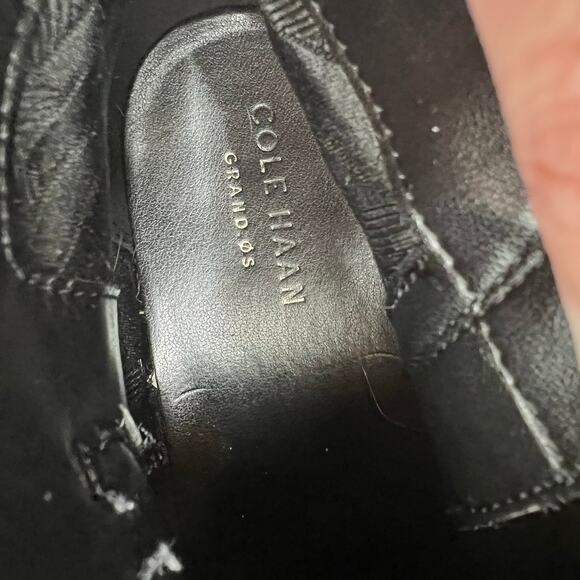 Cole Haan short black ankle leather booties gold buckle etta block heel size 9 - Picture 10 of 11